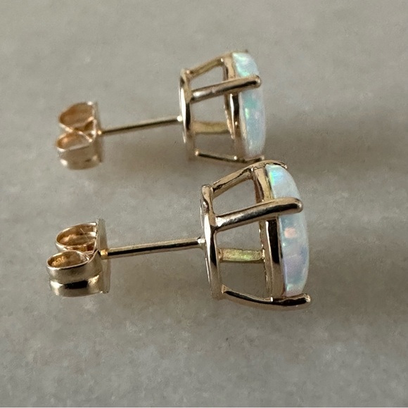 14k Solid Gold Opal Cabochon Post Earrings - Picture 9 of 16